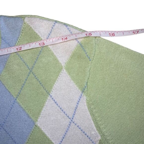 EUC Tommy Hilfiger Green and Blue Argyle Short Sleeve Sweater - Picture 3 of 11